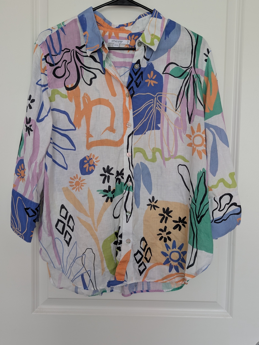 Chico's Multicolor Abstract Button-Front Linen Shirt